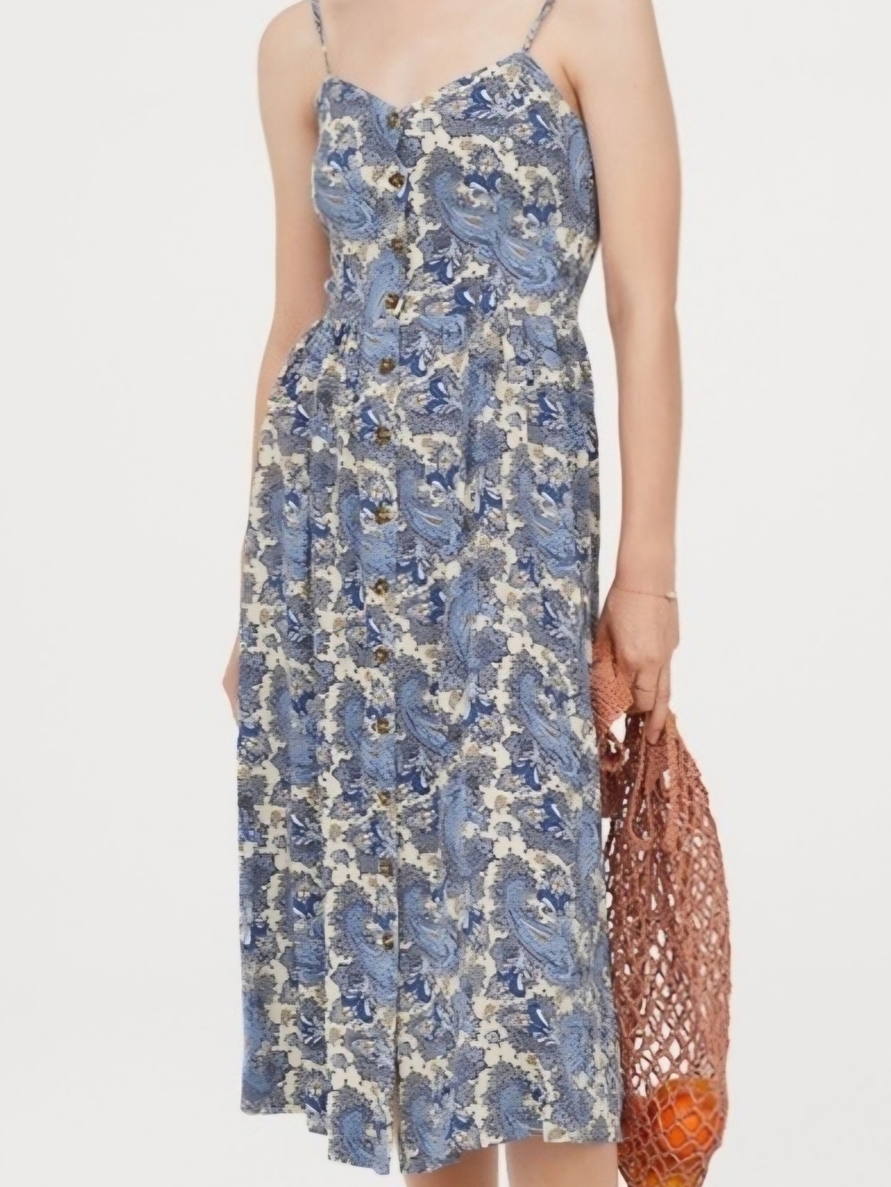 H&M Blue and Cream Paisley Midi Dress